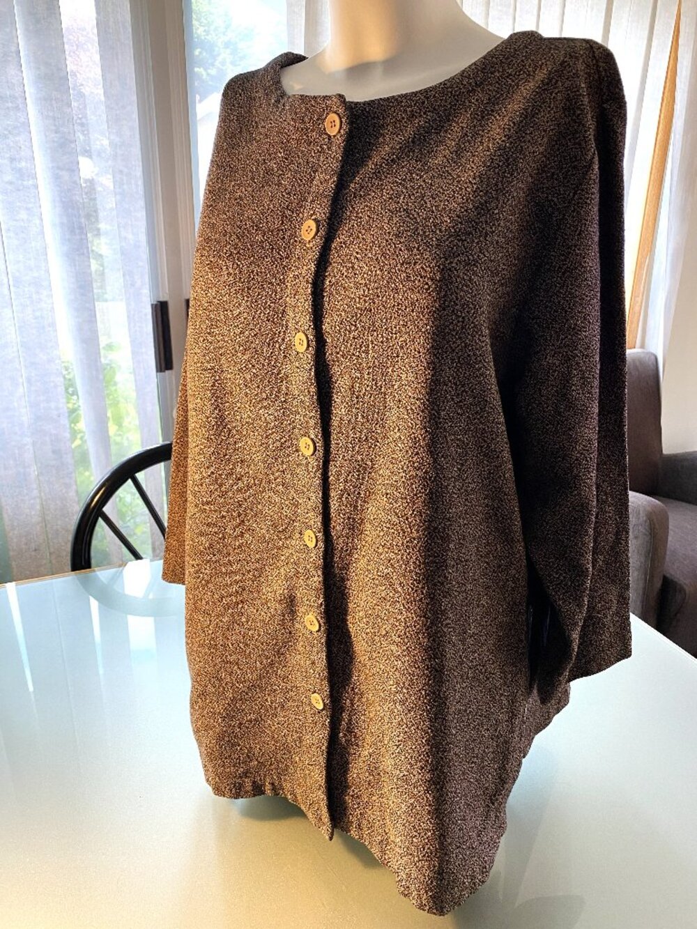 Eileen Fisher Lightweight Suit Jacket Button Down Crewneck Light/Dark Brown 1X
